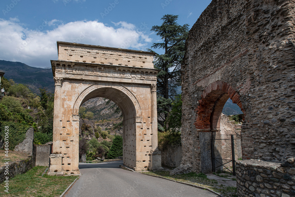 Ancient triomph arch of the historical town of Susa in Italy
