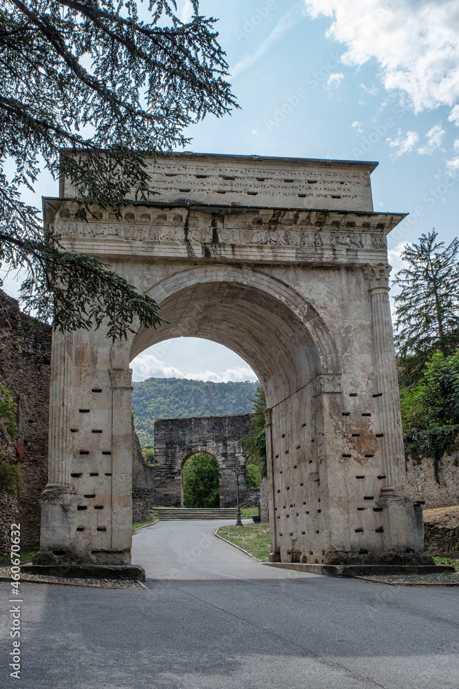 Ancient triomph arch of the historical town of Susa in Italy