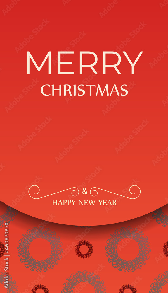 Fototapeta premium Merry Christmas and Happy New Year Red Color Flyer Template with Vintage Burgundy Pattern