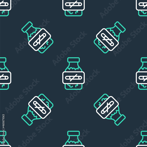 Line Nicotine gum in blister pack icon isolated seamless pattern on black background. Helps calm cravings and reduces anxiety caused by quitting smoking. Vector