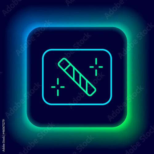 Glowing neon line Photo retouching icon isolated on black background. Photographer, photography, retouch icon. Colorful outline concept. Vector