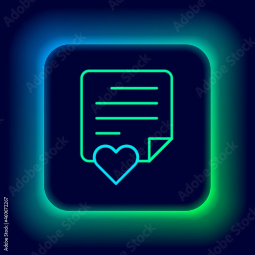 Glowing neon line Envelope with Valentine heart icon isolated on black background. Message love. Letter love and romance. Colorful outline concept. Vector