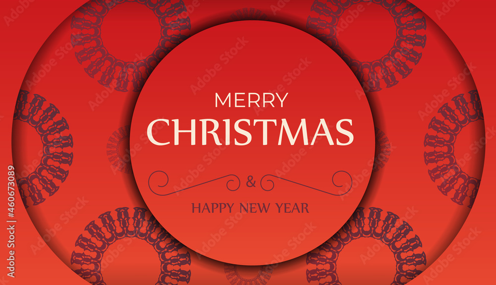 Merry Christmas Red Color Greeting Brochure Template with Vintage Burgundy Pattern Merry Christmas Red Color Greeting Brochure Template with Vintage Burgundy Pattern