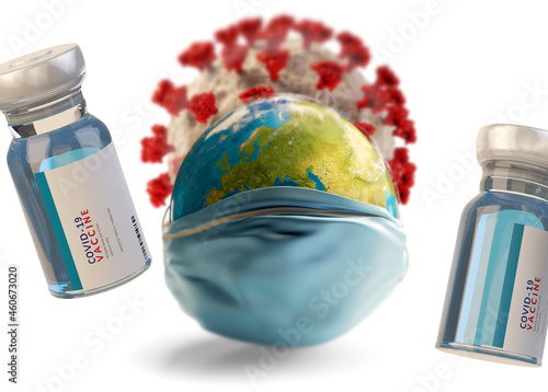 planet earth with face mask...