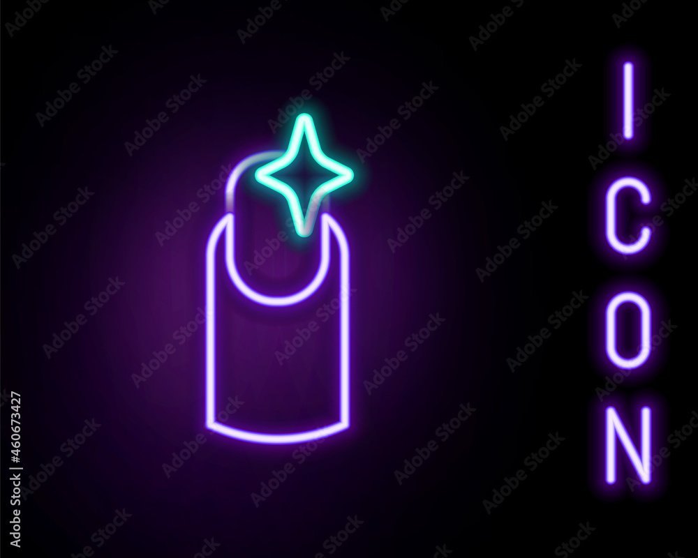 Glowing neon line Nail manicure icon isolated on black background. Colorful outline concept. Vector Glowing neon line Nail manicure icon isolated on black background. Colorful outline concept. Vector