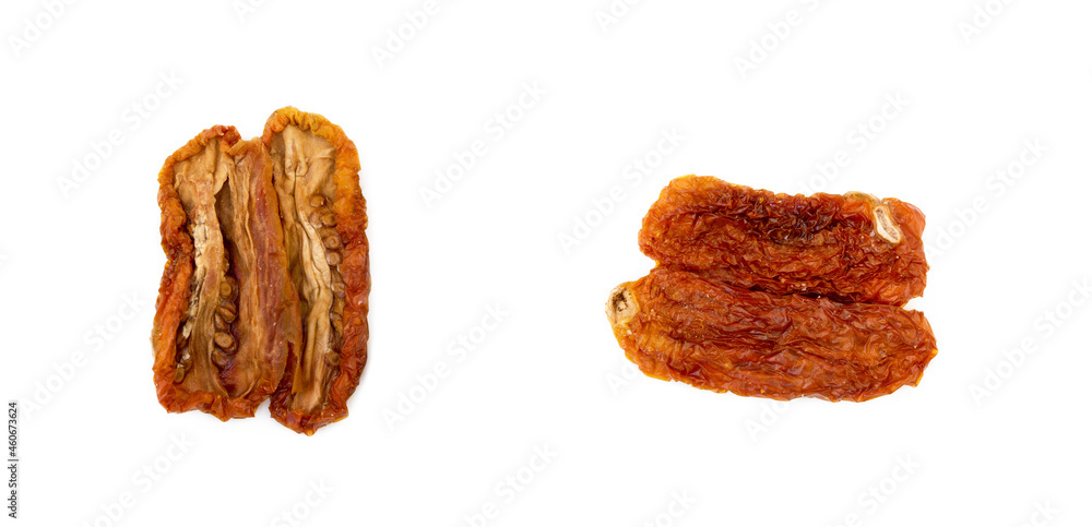 Dried red tomatoes isolated on white background Dried red tomatoes isolated on white background