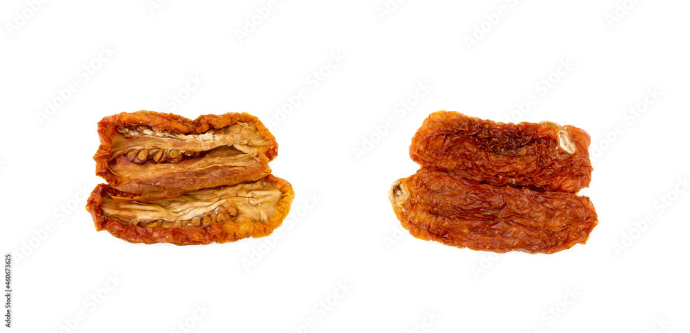 Dried red tomatoes isolated on white background Dried red tomatoes isolated on white background