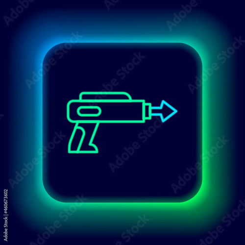 Glowing neon line Fishing harpoon icon isolated on black background. Fishery manufacturers for catching fish under water. Diving underwater equipment. Colorful outline concept. Vector