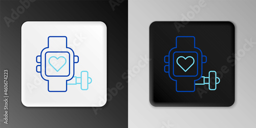 Line Smart watch showing heart beat rate icon isolated on grey background. Fitness App concept. Colorful outline concept. Vector