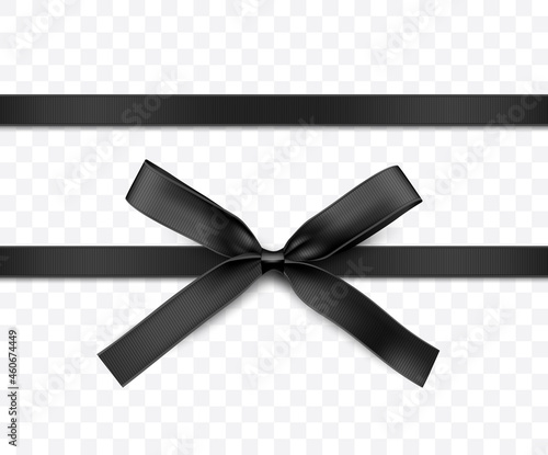 Black Ribbon and Bow isolated. Vector Decoration for Gift Cards, for Gift Boxes or banners