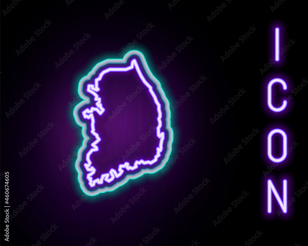 Glowing neon line South Korea map icon isolated on black background. Colorful outline concept. Vector Glowing neon line South Korea map icon isolated on black background. Colorful outline concept. Vector