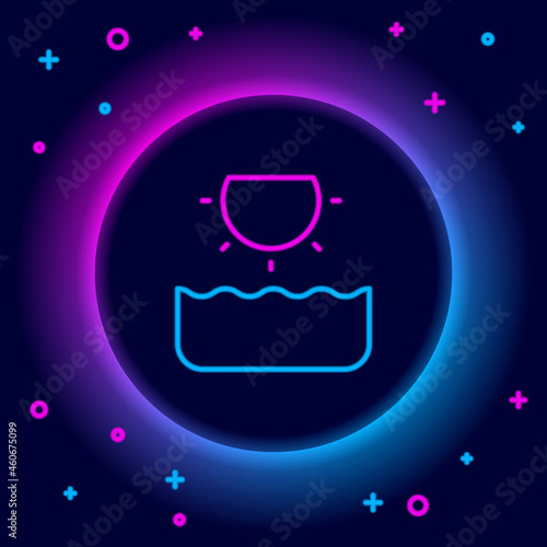 Glowing neon line Sun icon isolated on black background. Colorful outline concept. Vector