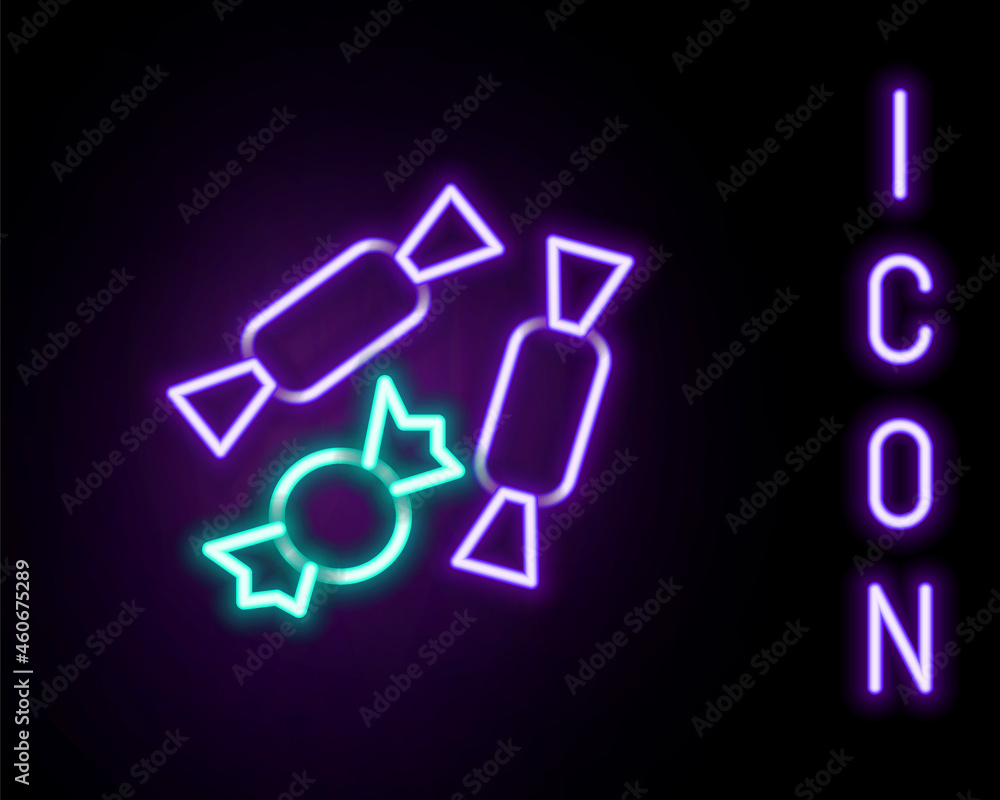 Glowing neon line Candy icon isolated on black background. Happy Halloween party. Colorful outline concept. Vector
