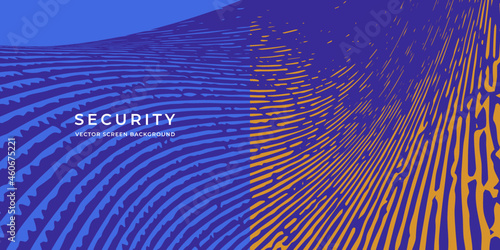 Futuristic abstract blue background. Vector linear texture of security app design. Safety fingerprint concept. Gradient grid for app screen, web banner. Hi-tech line pattern. Striped textured backdrop