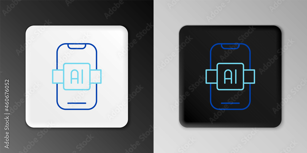 Line Artificial intelligence AI icon isolated on grey background. Machine learning, cloud computing, automated support assistance and networks. Colorful outline concept. Vector Line Artificial intelligence AI icon isolated on grey background. Machine learning, cloud computing, automated support assistance and networks. Colorful outline concept. Vector