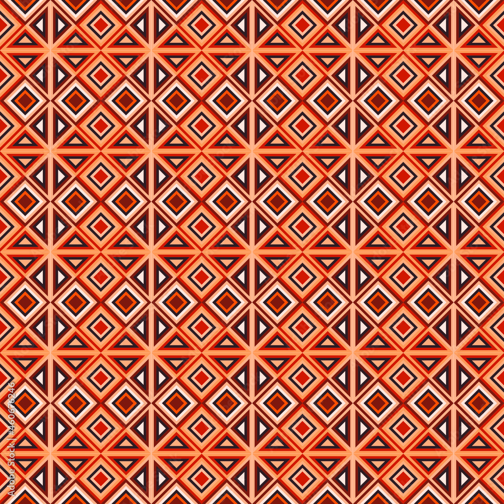 Seamless pattern abstraction of brown and orange triangles and squares