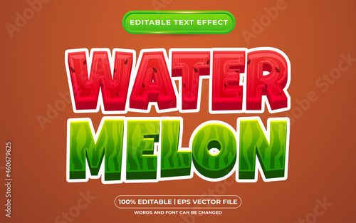 Editable text effect watermelon cartoon style