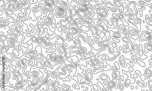 Topographic line map patterns. Black Contour and textured Background of geographic cartography terrain isolated on white. Horizontal banner. Vector illustration