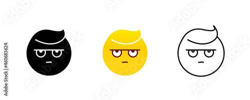 Tired, frowning and eyes up emoji. Emoticon vector icon set. Save icon vector. Editable row set. Silhouette, colored, linear icon set. Logo-web, icon design element.