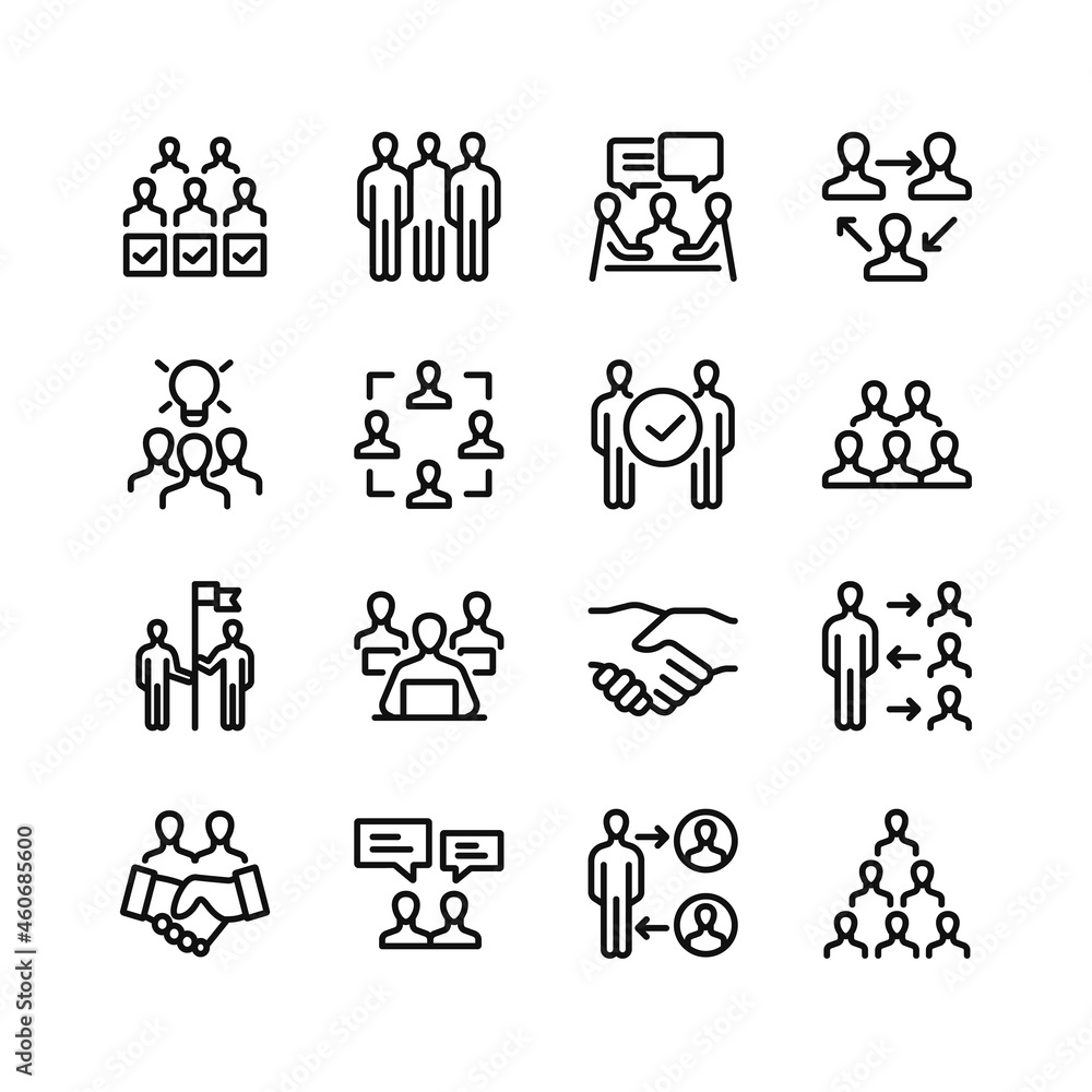 Teamwork line icons. Set of outline symbols, simple graphic elements, modern linear style black pictograms collection. Vector line icons set
