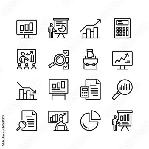 Financial analysis line icons. Set of outline symbols, simple graphic elements, modern linear style black pictograms collection. Vector line icons set