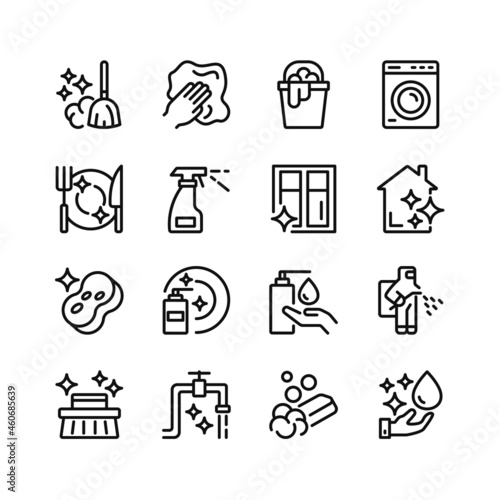 Cleaning line icons. Set of outline symbols, simple graphic elements, modern linear style black pictograms collection. Vector line icons set