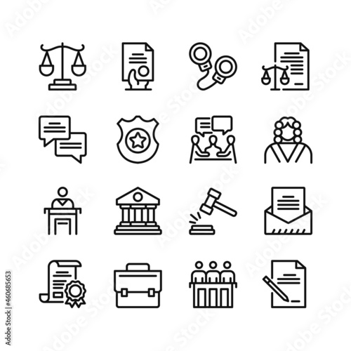 Law line icons. Set of outline symbols, simple graphic elements, modern linear style black pictograms collection. Vector line icons set