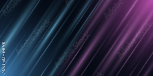 Abstract background with blue and purple light effect of rays on black background. Beam with sparks. Glowing lines. Vector illustration