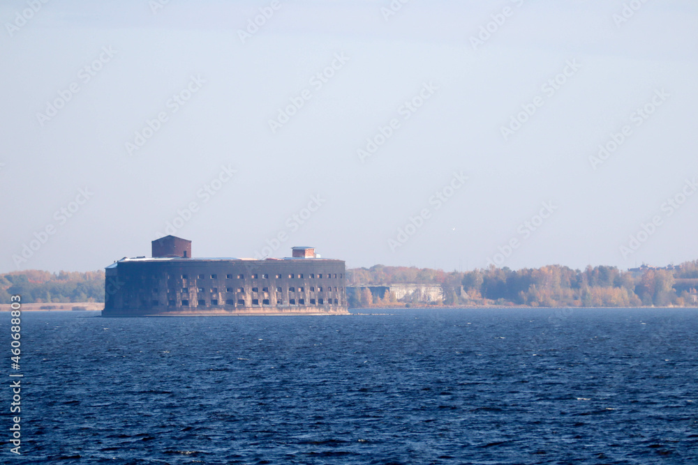 View to Fort Alexander or Plague Fort in Kronstadt harbour, Russia