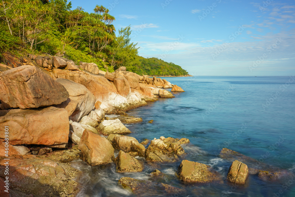 tropical beach at anse lazio on praslin, seychelles tropical beach at anse lazio on praslin, seychelles