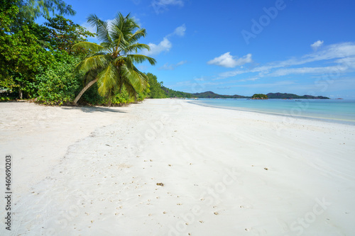 tropical beach at anse volbert on praslin, seychelles photo