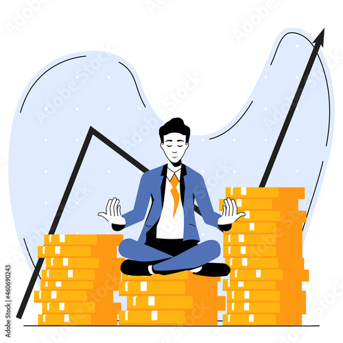 Investment Growth Concept. Illustration of an Investment Guru. Return on investment, income growth, budget planning, investing advisor, revenue broker vector flat concept design.