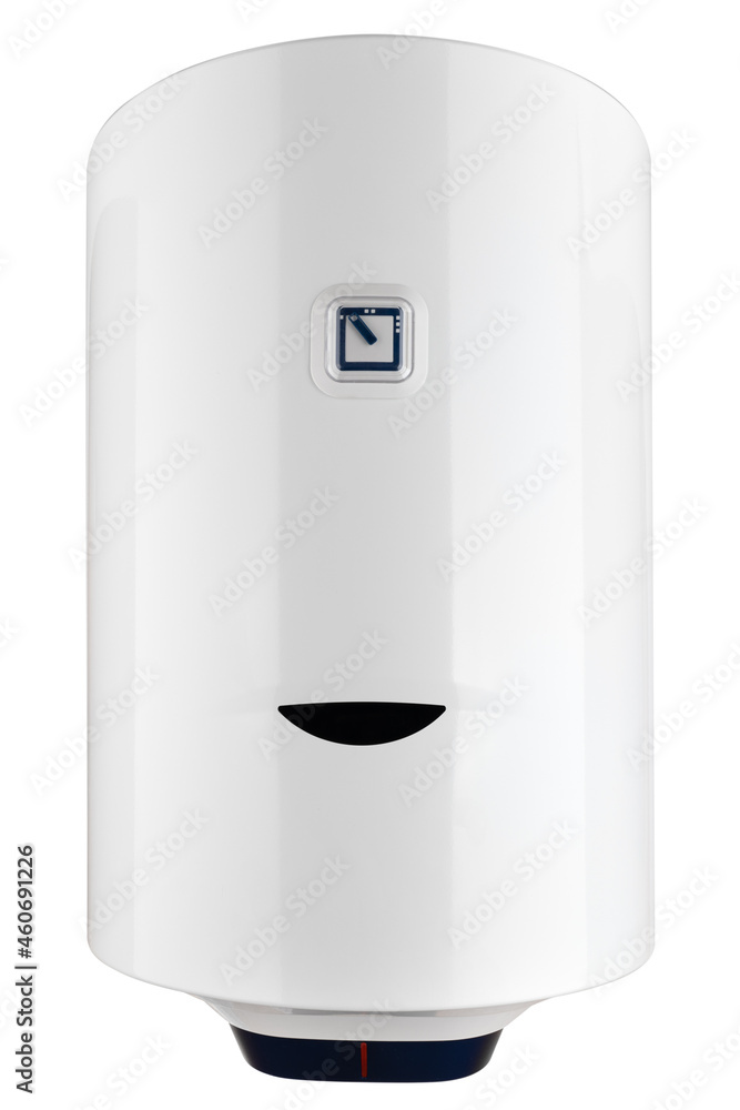 Water heater isolated on a white background. Electric boiler for heating water close-up. Water heater isolated on a white background. Electric boiler for heating water close-up.