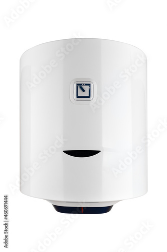 Water heater isolated on a white background. Electric boiler for heating water close-up.