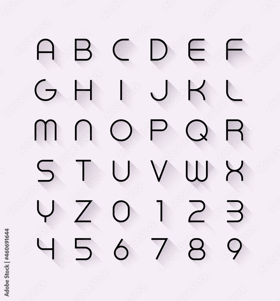 Full English alphabet whith numbers perfoming as simple line signs at white background Full English alphabet whith numbers perfoming as simple line signs at white background