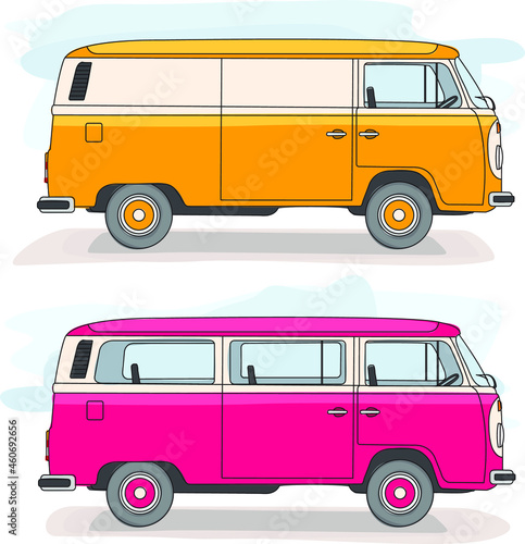 yellow and red vw buses isolated photo