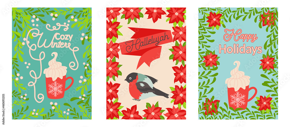 Fototapeta premium Christmas and Happy New Year templates. Trendy retro style.