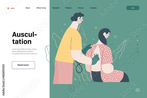 Auscultation - medical insurance web template. Modern flat vector