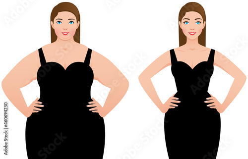 Woman before and after weight loss on a white background vector illustration
