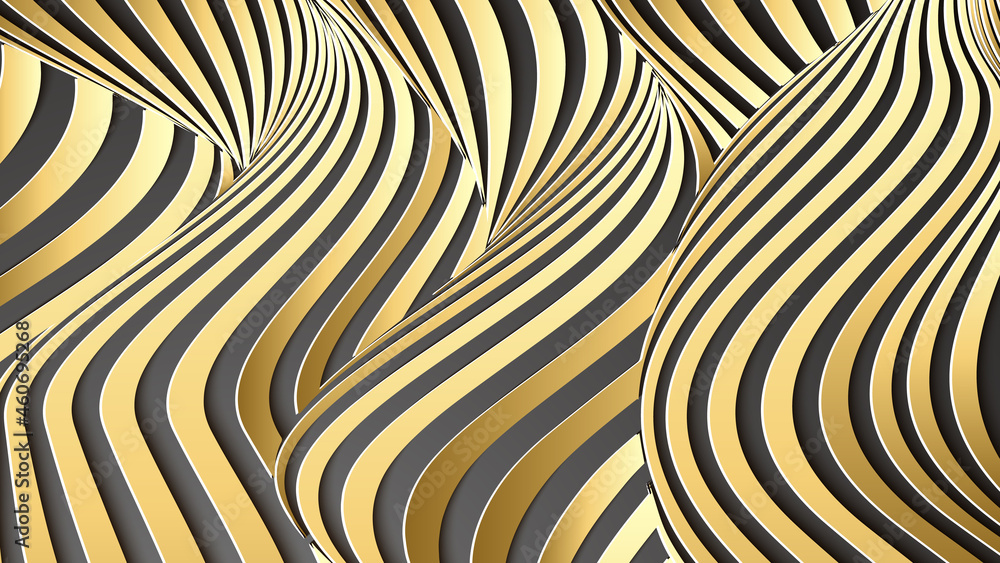 Luxury gold background. Wavy gold landscape consept of gold vector background with gradient lines on dark background.
