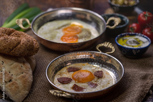 Organic, and fresh delicious traditional Turkish breakfast on table.
