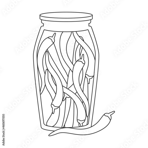 Pickled vegetables vector outline icon. Vector illustration can of chilli on white background. Isolated outline illustration icon of pickled vegetables.