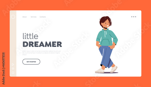 Little Dreamer Landing Page Template. Happy Little Boy Smiling. Child Character Happy, Positivity, Happiness, Childhood