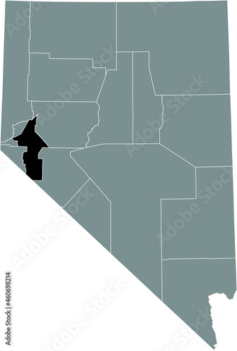 Black highlighted location map of the Lyon County inside gray map of the Federal State of Nevada, USA photo