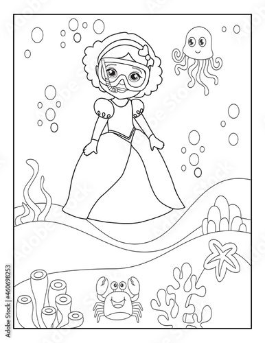 Princess Coloring Book Pages for Kids. Coloring book for children. Princess.