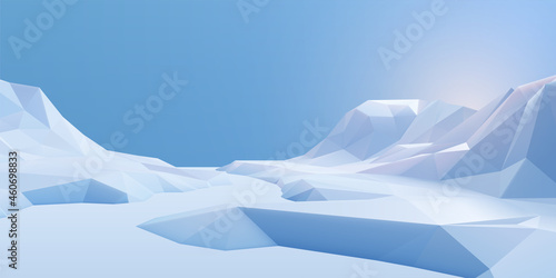Snow mountains landscape with light blue sky. Outdoor nature background.
