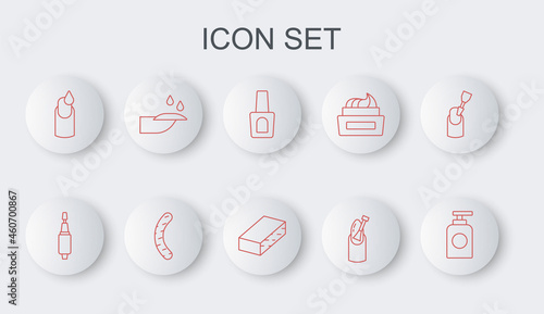 Set line Tube of hand cream, Milling cutter for manicure, Bottle nail polish, Nail, Manicure, file and icon. Vector