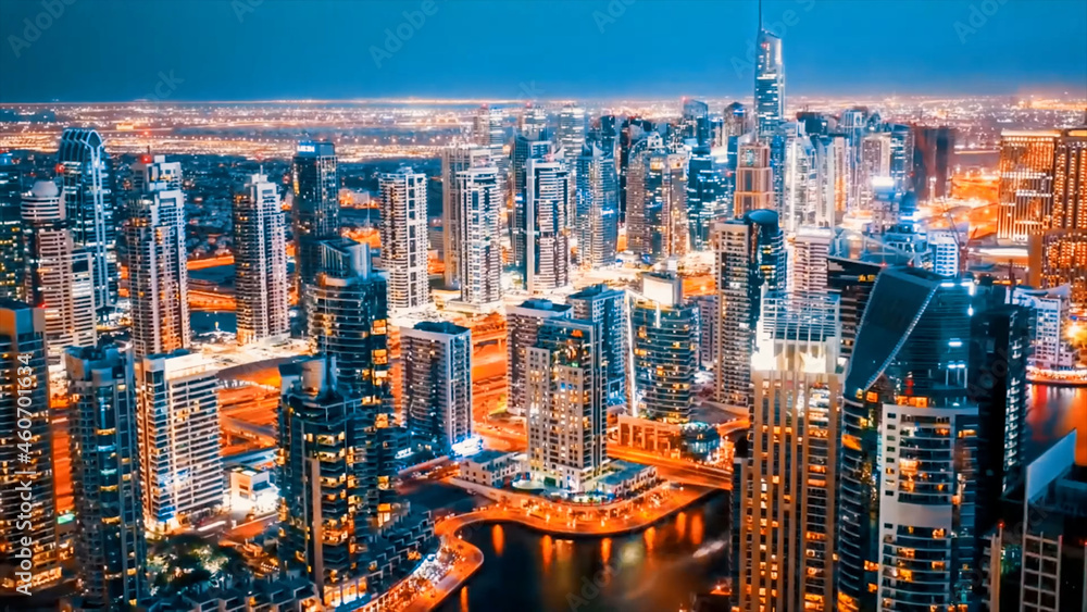 Night View Of The Beautiful City Of Dubai Top View Of The Night Dubai Stock Photo Adobe Stock