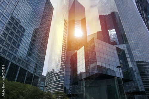 Modern discrict of group of skyscrapers with offices