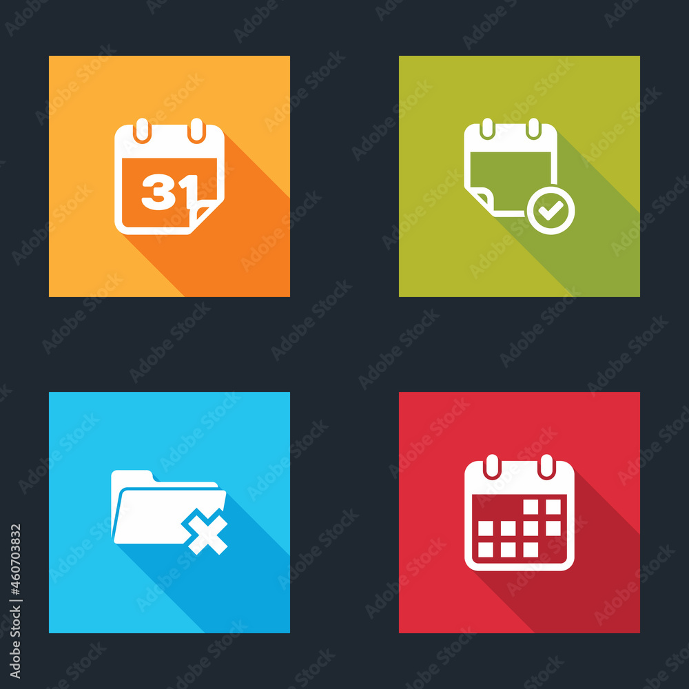 Set Calendar, with check mark, Delete folder and icon. Vector Set Calendar, with check mark, Delete folder and icon. Vector